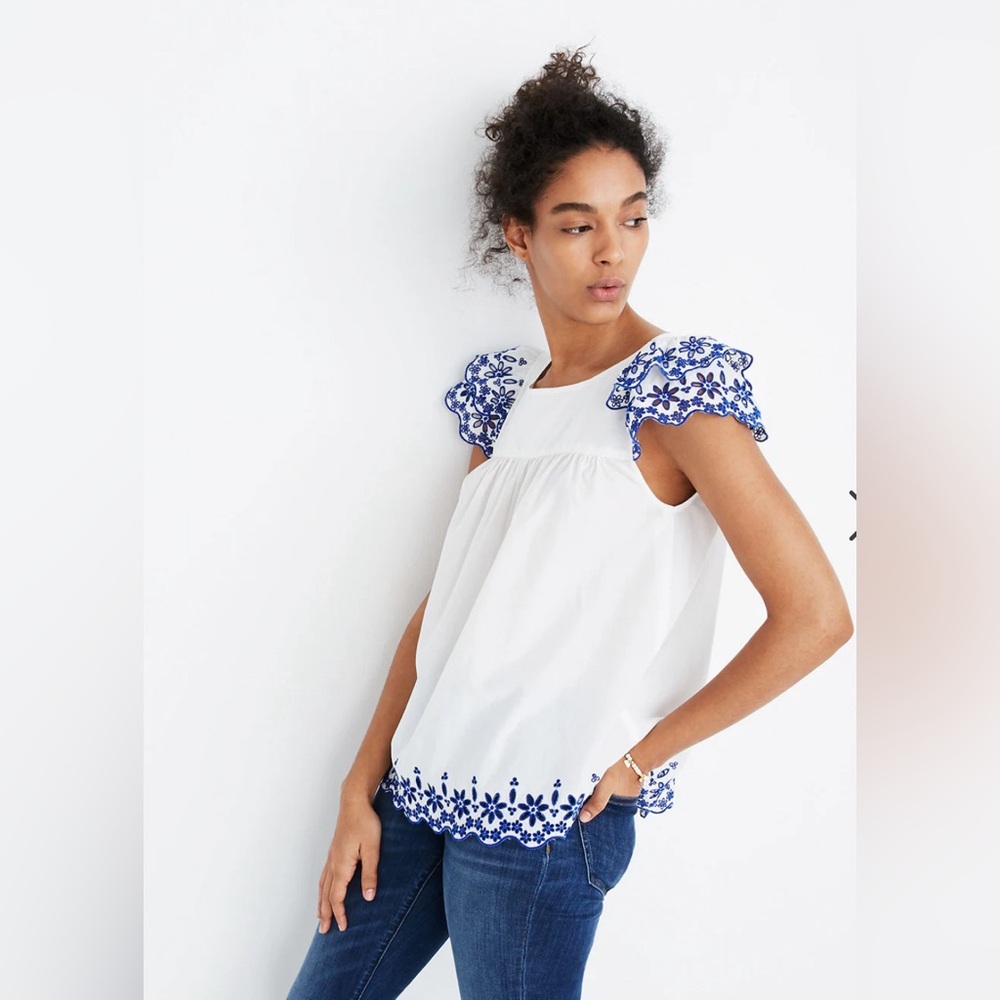 Madewell Embroidered story top size 10